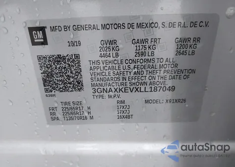 2020 Chevrolet Equinox Fwd Lt 1.5L Turbo from USA, damaged, VIN 3GNAXKEVXLL187049